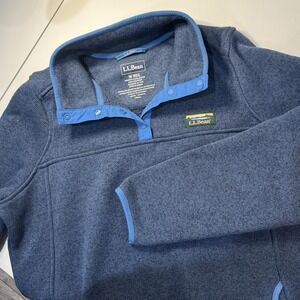 LL Bean Womens Sweater Fleece Pullover Med Mallard Blue Snap K-Pocket Outdoor